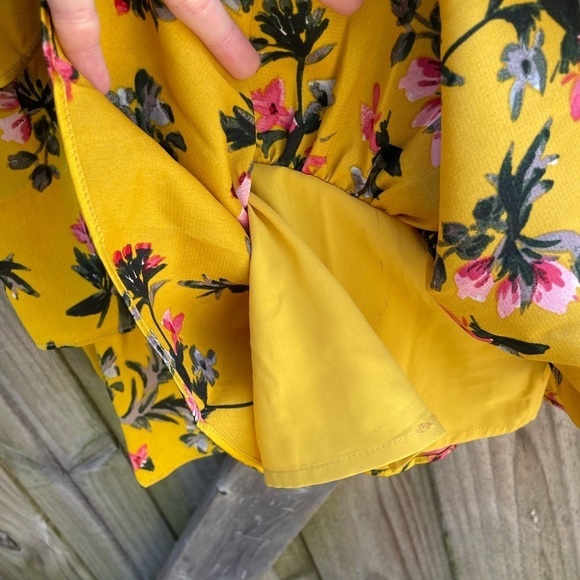 Avec Les Filles Marigold Mustard Yellow Floral Ruffle Detail Mini Dress - Picture 12 of 16